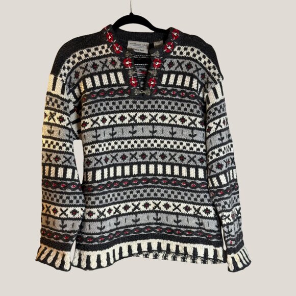 Northern Isles Women’s Fair Isle Knit Sweater – Black/Gray/Red, Medium - Picture 1 of 9